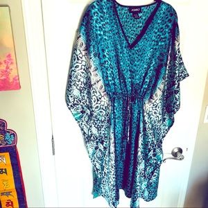 Sexy Satin Turquoise & Black Beach Cover Up/Caftan